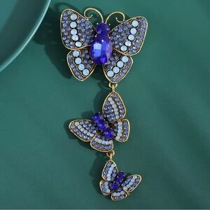 Royal Blue Butterfly Cascade Diamond Crystal Brooch